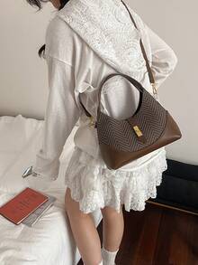 女士手提包/单肩包，时尚优雅简约商务休闲复古马鞍包，咖啡色 - 咖啡 - 查看 5