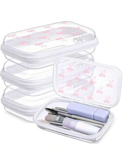 New Bow Pattern Transparent Hard Zipper Protective Case,PVC Travel Organizer Pouch With Zipper Closure - Lightweight Fade-Resistant Makeup & Toiletry Bag,Hard Plastic Zipper Bag Transparent Zipper Bag Plastic Storage Box Portable Travel Box, Black Toy Building Block Storage Bag, Digital Product Storage