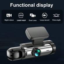 1 pieza Cámara de salpicadero de doble lente 1080P, adecuada para automóviles, frontal e interior, con pantalla IPS de 3.16" de gran angular, DVR de coche, diseño compacto, fácil instalación, discreta y se adapta a la mayoría de los vehículos - D8 - Ver 3