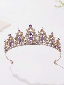 1件优雅合金皇冠，适合新娘、女士婚礼、派对、生日、公主装扮配饰 - 紫色 - 查看 7