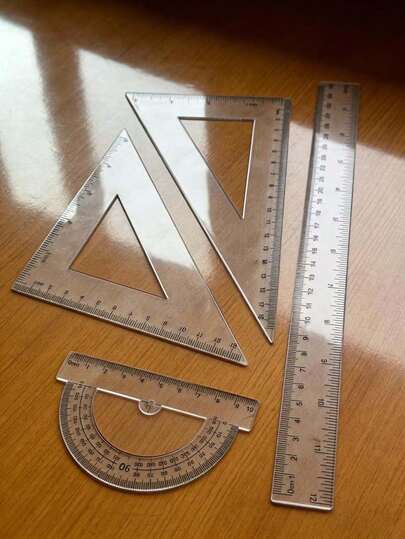 Juego de reglas de acrílico de alta transparencia para estudiantes, set de cuatro piezas para dibujar, tablero de triángulo transportador, combinación de reglas, set de reglas transparentes para estudiantes, artículos de papelería de alto valor, dibujo y medición multifuncional