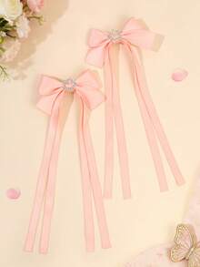 2 piezas Pinzas para el cabello con cinta larga para mujeres, pinzas para el cabello con decoración de strass en forma de estrella, accesorios para el cabello de estilo princesa elegante para uso diario/actuación, pinzas para el cabello lindas y dulces - Rosa - Ver 8