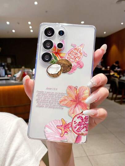 1pc Lily Flower & Sea Turtle Pattern Android Phone Case, Precise Camera Cutout Compatible With Samsung Galaxy S25 Ultra/Galaxy S24 Ultra/S24/S23 Ultra/A56 5G/A55 5G/A52s 5G/A26 5G, Nothing, Pixel, Protective Cover