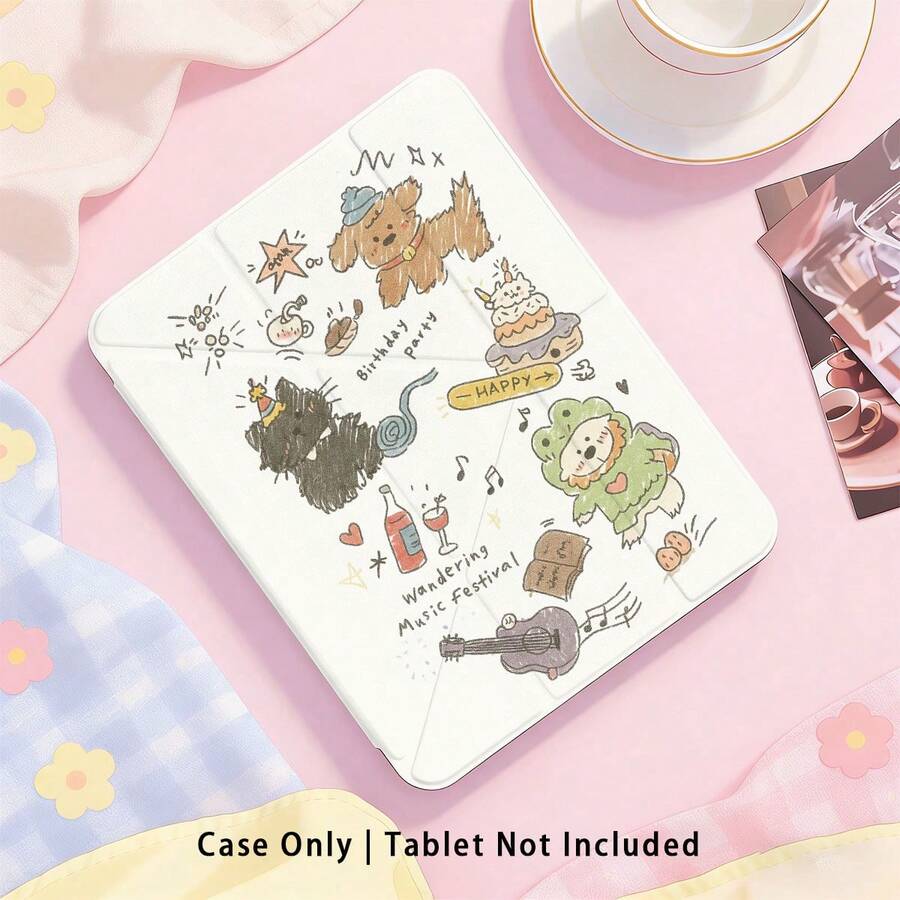 Painted Effect Acrylic Crystal Cover With Dog, Cake, Guitar Patterns, 3+Y Fold Anti-Bend, Compatible With Honor Pad 9/10, Honor GT 11.5inch/X9A/X9Pro, Matepad 11 Inch 2023/2022, Matepad Pro, Matepad 11.5 (2026), Apple 10th Generation/ 11 2025, Suitable For Back To School, Valentine's Day - Multicolor - View 1