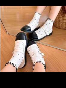 7 Pairs Random Spring/Summer Frill Trim Socks, Sweet Breathable Thin Ankle Socks, Polka Dot Cute Low-Cut Socks For Girls, - Multicolor - View 4