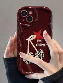 樱桃奶油色波浪边酒红色简约防震加厚手机保护壳，印花设计，适用于 17/17 Pro/17 Pro Max、16 XR/7/8、15 Pro Max、12 Pro Max、13 Pro Max、14 Pro Max、13、14、11、12P、14P、11P、12P、XS、XR、7/8P、7/8 GES2 - 彩色 - 查看 7