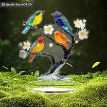 BTU665-672 Decoración de escritorio acrílica 3D con rama de árbol y pájaro de colores, ornamento creativo para el hogar - B - Ver 2