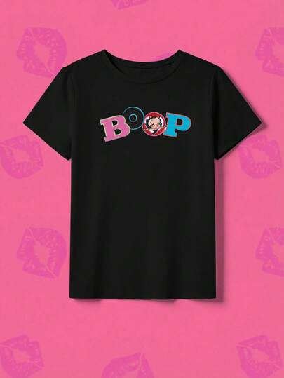 Whysmera SHEIN X Betty Boop Áo thun nữ, thể hiện phong cách thời trang và dễ thương của thiết kế hợp tác, là món đồ không thể thiếu trong tủ đồ mùa hè.