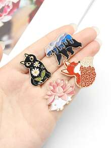 1/4 chiếc ghim cài áo hình động vật ngộ nghĩnh, sự kết hợp giữa động vật và thiết kế rừng thiên nhiên, ghim cài chủ đề động vật kỳ ảo, unisex, phụ kiện đeo hàng ngày, quà tặng - Nhiều màu - Xem 6