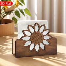Handmade Wooden Napkin Holder With Sunflower Pattern - Bohemian Style Tabletop Napkin Dispenser For Dining Room, Kitchen Or Living Room, Kitchen Decor, Napkin Holder, Kitchen Accessories, Rustic Style - A - View 4