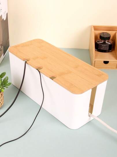 This Bamboo-Covered Cable And Socket Organizer Is Suitable For Concealing Cables And Sockets, And Also For Organizing Messy Cables And Power Strips On An Office Computer Desk. Available In Two Colors: Black And White. Dimensions: (12.68/5.39/5 Inches)