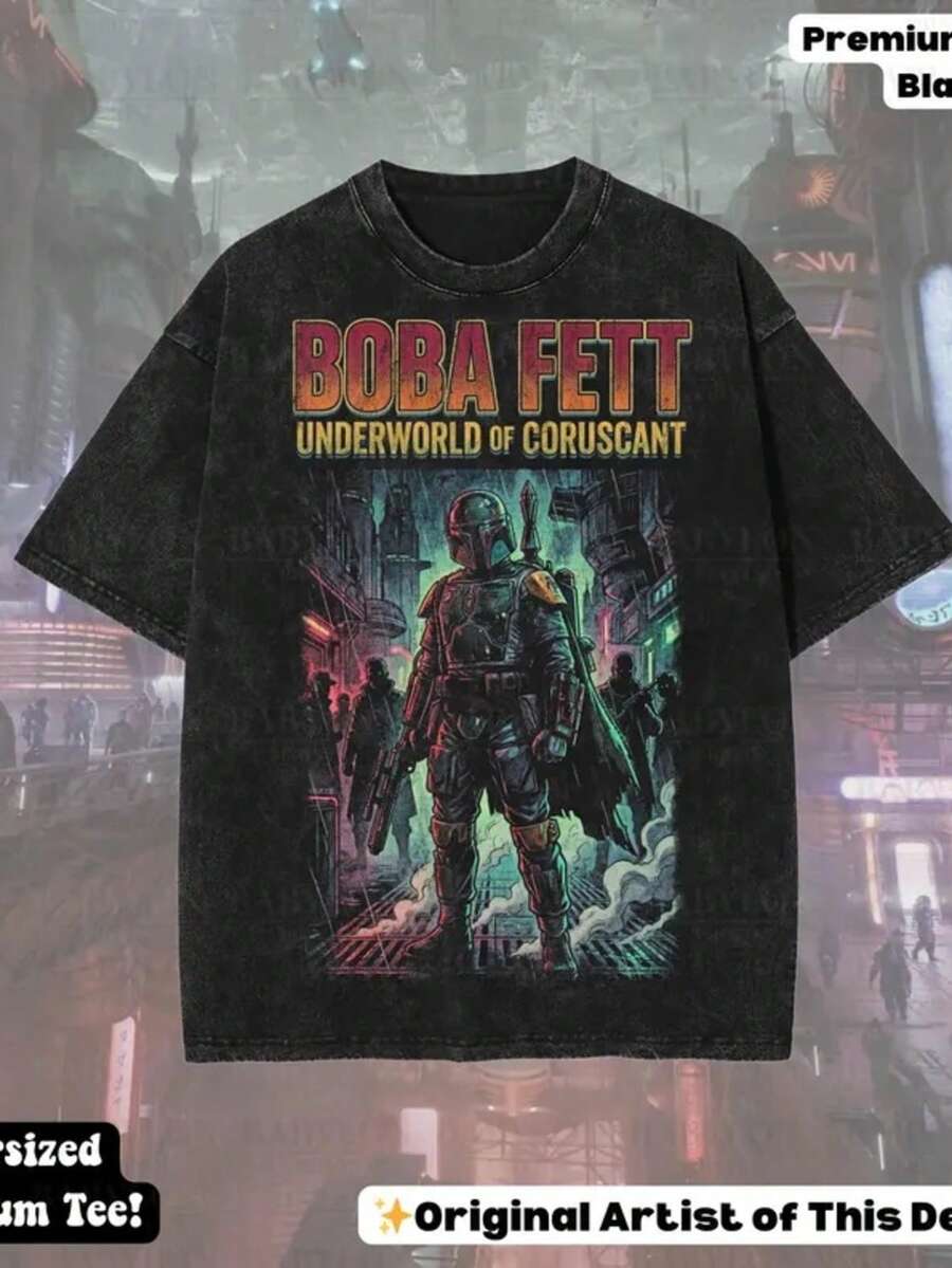 Oversized Boba Fett Shirt   Wars Bounty Hunter Tee,  Wars Coruscant TShirt,  Wars Hoodie, Boba Fett Sweatshirt, Mandalorian Gift - 黑色 - 查看 1