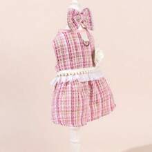 3件套/4件套：新款格子/条纹公主裙、蝴蝶结发箍、珍珠项链，适合春秋季的甜美宠物狗/猫公主裙，粉色宠物公主裙 - 彩色 - 查看 9