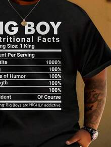 Camiseta Estampada con Información Nutricional de Big Boy - 100% Algodón, Camiseta Casual de Gran Tamaño para Hombre con Diseño Divertido, Lavable a Máquina, Prenda Novedosa para Uso Casual y al Aire Libre, Ropa Divertida|   Camiseta de manga corta|   Ropa Duradera, TALLAS GRANDES - Negro - Ver 2