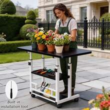 Sturdy Adjustable Height Versatile Garden Workbench| Metal Structure, Spacious Work Surface, Equipped With Lockable Wheels, Ideal For Office, Bedroom, Patio, Gardening, Long-Lasting And Easy To Maintain Design, Plant Stand, Outdoor Garden Table WXXP - [Reinforced Three-layer] - View 10