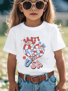 Party In The USA 4th Of July America Independence Girl Women T-Shirt Cute Shirts For Teen Girls Tween Girl Clothes - 白色 - 查看 1