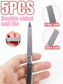 5pcs/2pcs/1pc Stainless Steel Nail File, Double-Sided Metal Nail File. Suitable For Natural Nails. Hand Care. Foot Care. Manicure Tools, Nail Trimming Tools. - Silver - View 1