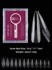 240片超大号长尖头全覆盖二合一半哑光假指甲，快速延长软胶贴片，适合女性和女孩美甲，按压式指甲，美甲用品 - 無色 - 查看 4