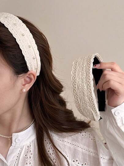 2 chiếc băng đô rộng vành in hoa phong cách Boho cổ điển thanh lịch ngọt ngào thêu ren đính ngọc trai giả cho bé gái, phụ kiện thời trang hàng ngày, du lịch, kỳ nghỉ, chụp ảnh, băng đô cài tóc bằng polyester, thích hợp cho mùa hè, lễ hội.