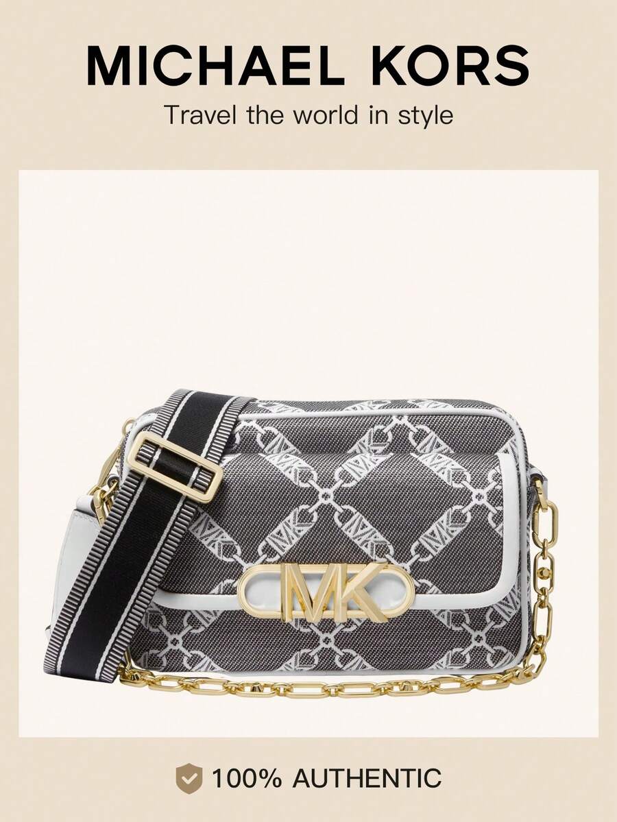 Michael Kors Túi xách nhỏ nữ PARKER, túi đeo chéo vai đa năng với dây đeo có thể điều chỉnh. - Đen và trắng - Xem 1