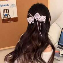 1pc Women's Polka Dot Bow Banana Hair Clip, Elegant Half-Up Hairstyle Accessory, Minimalist Hair Clip - Multicolor - View 2