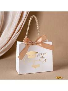 1pc Black Graduation Gift Bag, Graduation Season Gift Packaging Bag, Black Hot Stamping Gift Box With Bow Ribbon, Suitable For School Celebrations, Teacher's Day Events, Surprise Gift Bags, Party Gift Box Packaging - Multiple Styles - View 7