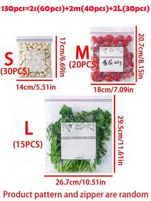 130/65/20pcs Food Storage Bags, Featuring A Double-Layer Rubber Band Design For Excellent Sealing, Thickened Material For Durability, And A Surface That Can Be Written On For Easy Record-Keeping. These Bags Are Suitable For Refrigeration, Freezing, And Heating, And Can Be Used To Store Fruits, Vegetables, Grains, Clothing, Liquids, And Snacks. - Multicolor - View 14