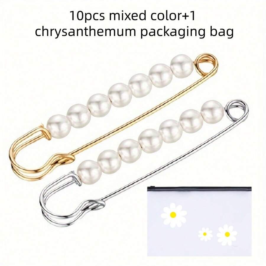 10 chiếc ghim cài áo giả ngọc trai + 1 chiếc ghim cài khăn/khăn choàng, ghim cài áo len nữ - Nhiều màu - Xem 1