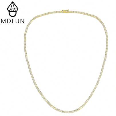 MDFUN 2mm Tennis Necklaces For Women/Men - 18K Gold Plated 4 Pong Setting Round Cubic Zirconia Classic Diamond Tennis Chain, Ladies Tennis Necklace Size 16-22 Inch
