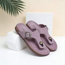 FZY Minimalist Thong Sandals For Women, Featuring Adjustable Buckles, Comfortable Flat Cork Insoles, Casual Summer Beach Shoes, Suitable For Daily Wear, Lightweight And Anti-Slip Flip-Flops, Fashionable Summer Sandals For Women, New Arrivals For Easter 2026. - 紫色 - 查看 2