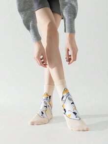 1/5 Pair (Random Delivery) Unisex Funny Cat Pattern Mid-Calf Socks, Eye-Catching And Unique For Spring/Autumn Daily Wear - Multicolor - View 7