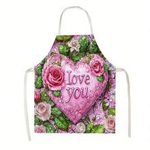1pc Pink Heart And Rose Pattern Kitchen Apron, Suitable For Kitchen, Living Room, Dining Room, Hotel, Outdoor Barbecue And Other Scenarios, Made Of 100% Polyester, Machine - Washable, Large - Sized - Multicolor - View 11