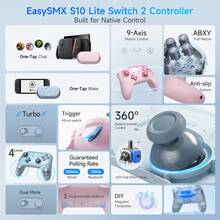 EasySMX S10C 无线游戏手柄（支持宏编程、连发、大师级操作），TMR 摇杆/RGB 灯光/1200mAh 大容量电池/磁吸式可拆卸面板/多模式连接切换/可更换方向键/六轴陀螺仪/NFC 传感器/多模式连接切换，适用于 Switch 2/PC/手机/电视/Steam，支持 NFC、陀螺仪和高清震动。 - 粉色 - 查看 11