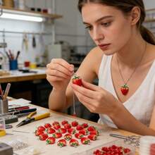 10/20个树脂仿真红色草莓造型吊坠，适用于DIY项链、耳环、钥匙扣、饰品吊坠装饰、珠宝制作配件 - 紅色 - 查看 7