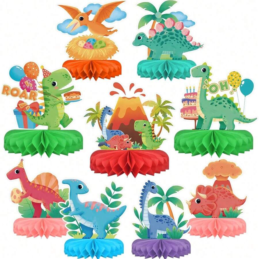 Dinosaur Themed Birthday Party Decorations Cute Dinosaur Bunting Honeycomb Table Centerpieces Supplies For Kids' Birthday / Baby Shower Parties - Multicolor - View 1