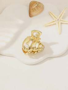 1件装 时尚沙滩夏季可爱小贝壳海星发爪 贝壳纹理半扎发夹 优雅假日发饰 海洋风发爪 - 金色 - 查看 7