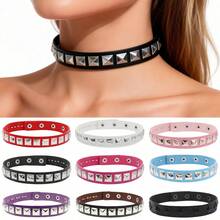 1PC Bridal Stud Choker Necklace In PU Leather, European And American Fashion Street Style Punk Gothic Harajuku Stud Collar Necklace, Suitable As A Gift For Friends And Sisters, Available In Multiple Colors: Black/White/Blue/Brown - Màu tím - Xem 1