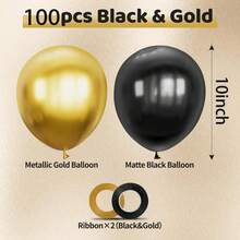 100/50/20pcs Black & Gold 10-Inch Metallic Gold & Black Latex Balloons For Birthday, Retirement, Graduation, New Year Party Decoration - A-1 - View 4
