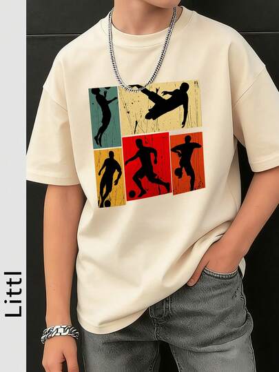 Camiseta de manga corta de cuello redondo con estampado informal para niños preadolescentes, top de verano