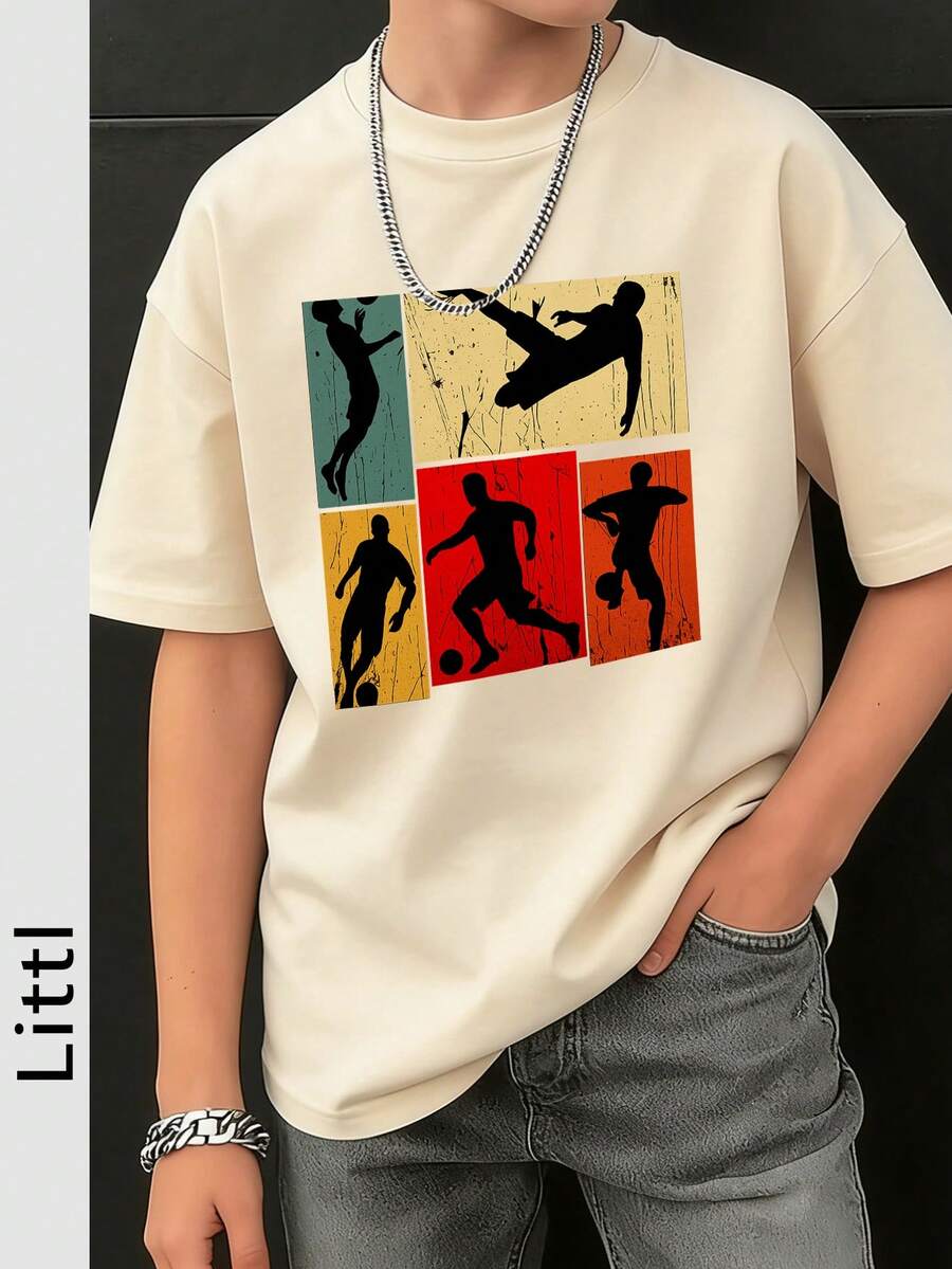 Camiseta de manga corta de cuello redondo con estampado informal para niños preadolescentes, top de verano - Albaricoque - Ver 1