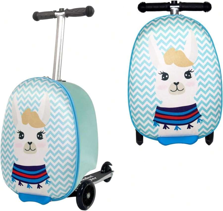 Aafan Ride On Scooter Suitcase With Foldable Design, Smooth Wheels And Spacious Storage - Llama - View 1