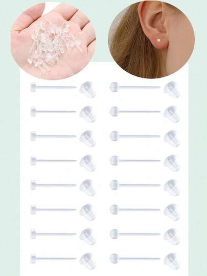 4-16pcs Transparent Plastic Sports Earrings, Acrylic Earrings For Men & Women, Silicone Earring Backs, Jewelry Making Supplies