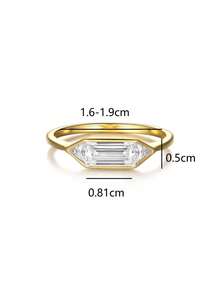 1枚S925纯银经典简约几何立方氧化锆戒指，适合订婚、派对、日常佩戴、周年纪念、婚礼、礼品等场合。 - 金黃色 - 查看 8
