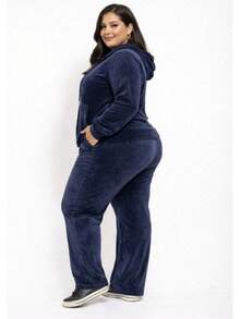 Pietra Plus Size Fleece Set, Autumn/Winter Collection, Women's Fashion, Super Versatile - 藏蓝色 - 查看 3