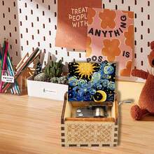 Handcranked Wooden "You Are My Sunshine" Van Gogh Starry Night Music Box, Battery-Free Keepsake Gift For Girlfriend, Mom, Birthday - Starry Sky Music Box - View 3