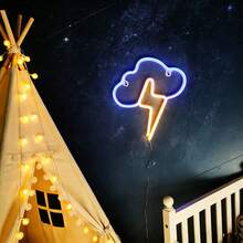 1pc Wall-Mounted LED Cloud Lightning Neon Light, Gamer Room Decor, Romantic Fairy Night Light, Battery/USB Powered, Home Decor For Bedroom, Living Room, Party, Birthday - 雲朵閃電霓虹燈 - 查看 10