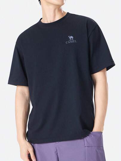 CAMEL CROWN 户外夏季透气纯棉休闲速干短袖T恤 男士上衣 宽松圆领打底T恤