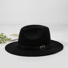 Flacher Wollfilzhut Unisex Britischer Retro Jazz Kappe Flacher Krempenfilzhut - Schwarz - Übersicht 3