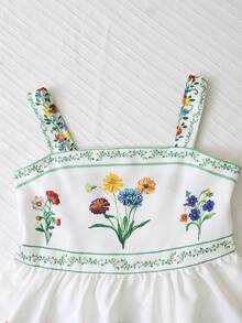 Đầm slip mùa hè cho bé gái, cạp chun, in họa tiết hoa cúc, thích hợp cho kỳ nghỉ biển và mặc hàng ngày. - trắng - Xem 3