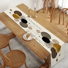 1pc Modern Luxury Geometric Polka Dot Table Runner, Vintage Distressed Metallic Feel Dining Table Cloth, Suitable For Wabi-Sabi Style Living Room Decor - Multicolor - View 4